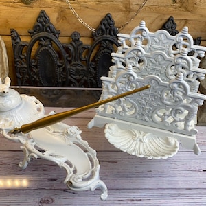 Conjunto de 2 Nido de pájaro InkWell de latón adornado vintage Abre Tinta Italia Art Nouveau Soporte - Portacartas - Servilletero - Inserto faltante -