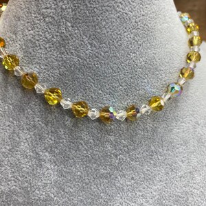Vintage yellow clear AB aurora borealis choker necklace ~ 13-15.5 inches shepherds hook ~ vintage jewelry ~ glass
