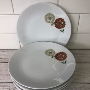 set of 6 Vintage Schirnding bavaria dessert / salad plates ~ 7.5 in. diameter flower floral brown beige