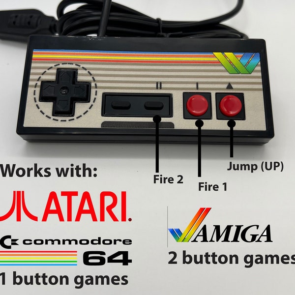 Amiga Controller Gamepad Commodore 64 Atari Control Pad Power Stick 3 button