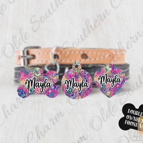 Pink Paisley Double Sided Pet Tag