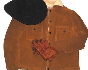 Vintage 70s 80s JC Penney Suede Leather Sherpa Lined Jacket Coat