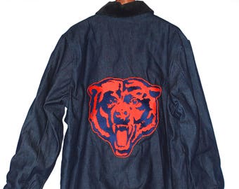Rare Vintage NFL Chill Chicago Bears Men’s Denim Corduroy collar Jacket. Size L Made in USA.