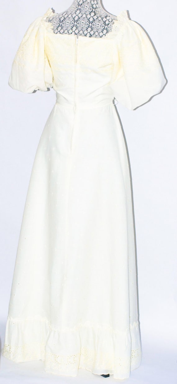 70's Ivory, eyelet, puff-sleeve Wedding Maxi Dres… - image 2