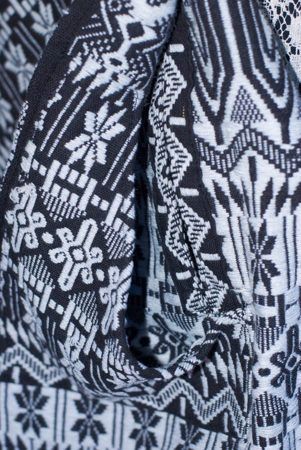 Vintage Black and White Hand-woven Aztec Design Fringed Cape With Tie ...