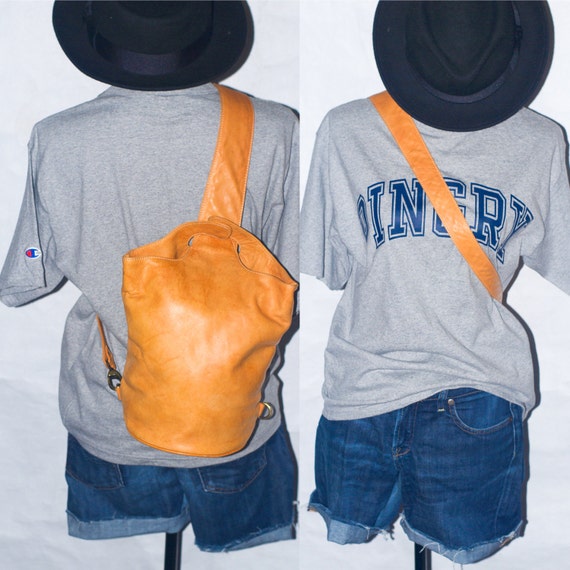 Chaos Leather Collection Tan Leather Sling Backpack Bag  display picture 2