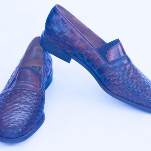 Sesto Meucci  Deadstock Woven Leather Loafer, Dark Cognac. Made In Italy.US size 8.5, UK 6.5, Euro 39.