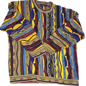 Vintage 90s Sullivan Premium 3D Multicolor Coogi Style Knit Sweater. Size 2XL