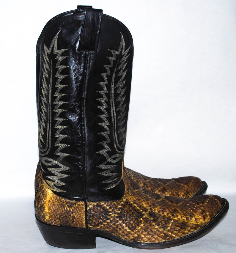 Vintage Custom Made Snake Skin and Leather Cowboy Boots. Men image 0