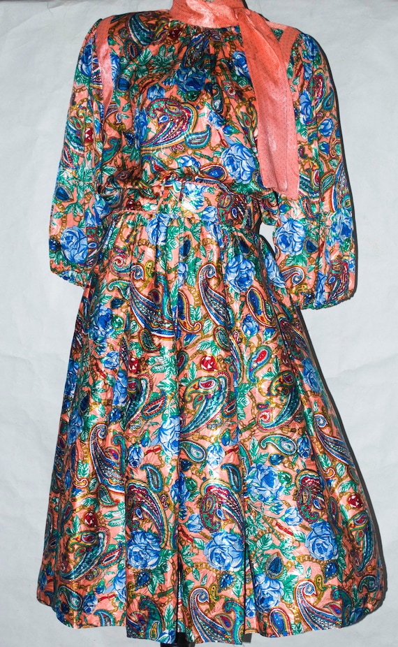 Diane Freis Paisley Georgette Round Collar Dress