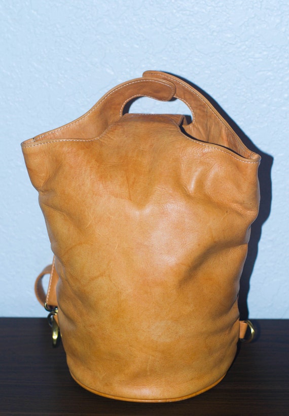 Chaos Leather Collection Tan Leather Sling Backpack Bag  display picture 2