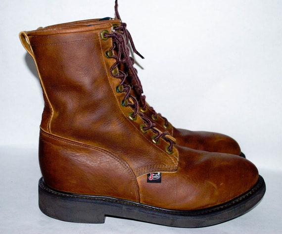 justin lace up steel toe work boots