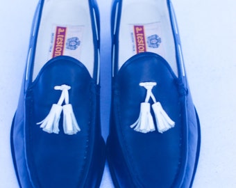 A. TESTONI Navy Leather Tassel Detail Slip on Loafers. Made  display picture 3