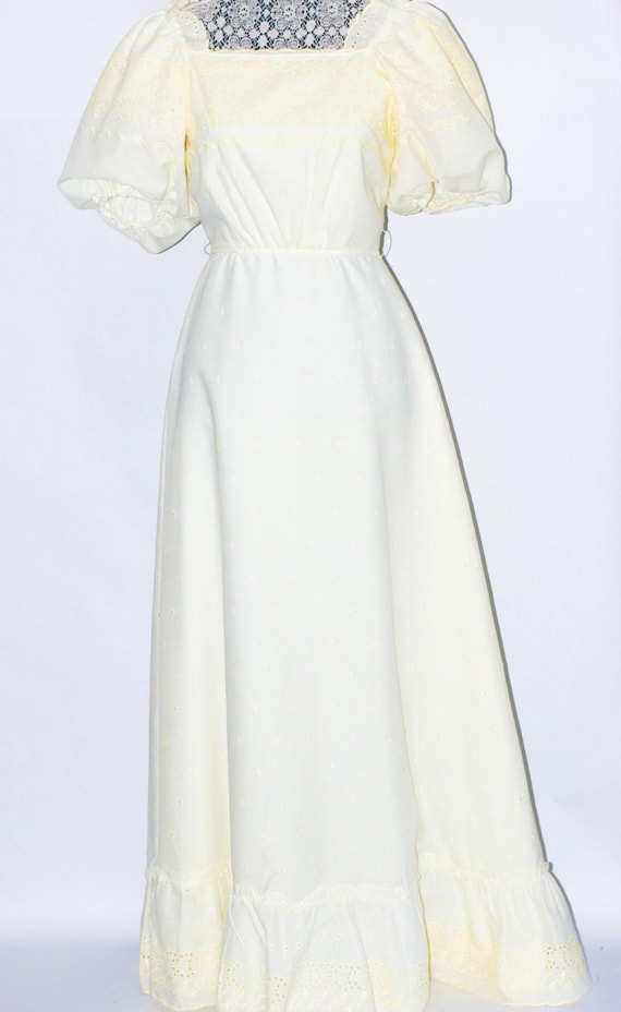70's Ivory, eyelet, puff-sleeve Wedding Maxi Dress