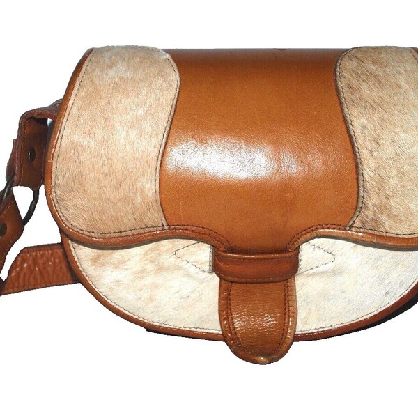 Vintage Leather and Cowhide Saddle Bag