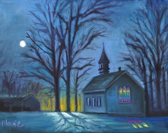 Sterling night, country art, new england art, ready to hang, oil painting, original art, country art