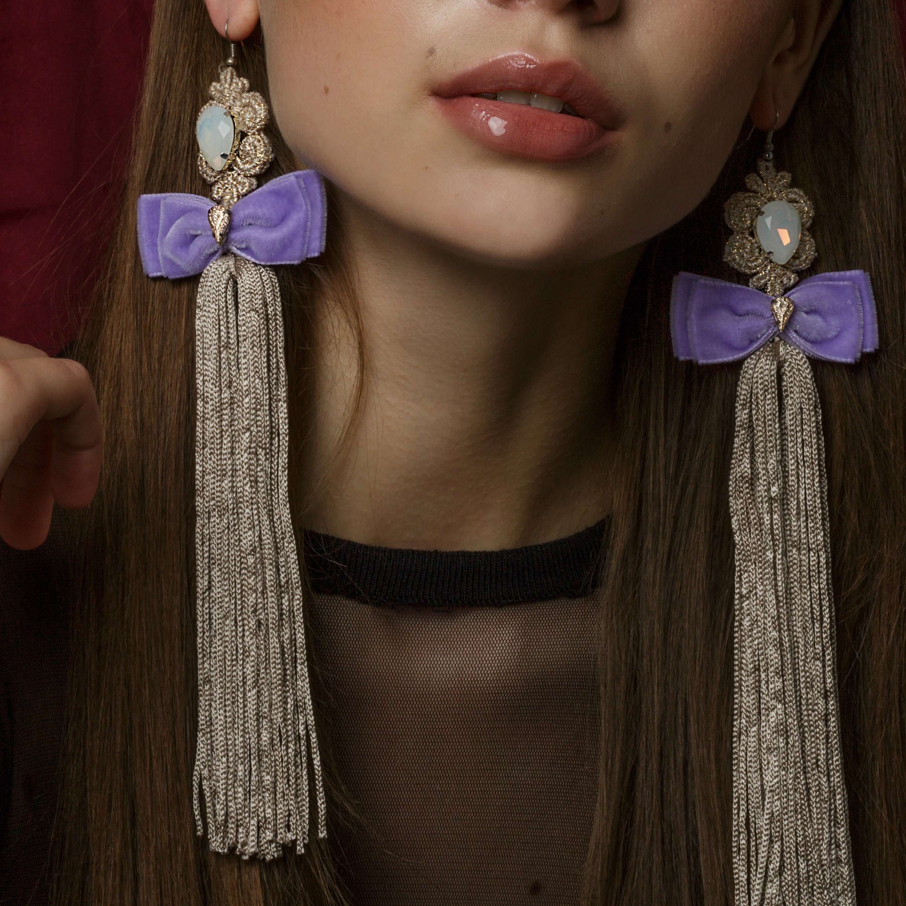 Long tassel velvet earrings
