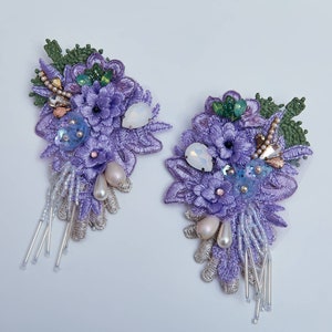 Floral embroidered earrings with crystals and flowers image 3