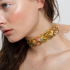 Golden embroidered choker necklace image 1