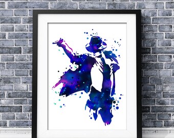 Michael Jackson print, Michael Jackson art print, Michael Jackson silhouette, Michael Jackson painting, black purple blue Michael Jackson