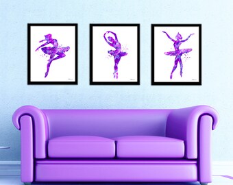 Purple ballerina set, ballerina print, ballerina silhouette, ballerina art, balleria art print, ballerina silhouette, ballerina decor