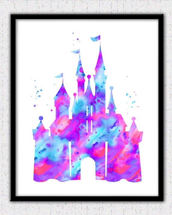 Impression De Château De Cendrillon Château De Disney Impression De Château De Princesse Impression Daquarelle De Château Rose Pourpre Aqua