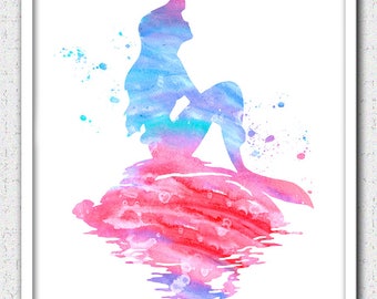 Disney Ariel Little Mermaid Watercolor Poster Print , Wall Decor, Artwork, Watercolor Painting, Watercolor Art, Kids Decor, Nursery Decor