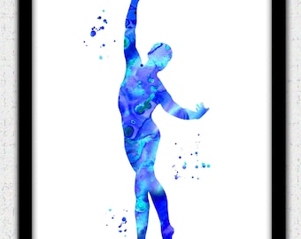 Ballet dancer print, male ballet dancer print, ballet silhouette, ballet art print, blue ballet dancer silhouette, ballet decor