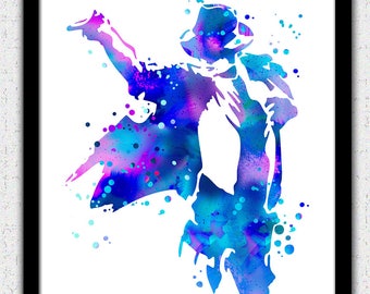 Michael Jackson print, Michael Jackson art print, Michael Jackson silhouette, Michael Jackson painting, purple blue pink Michael Jackson