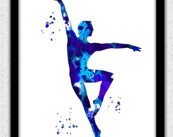 Ballet dancer print, male ballet dancer print, ballet silhouette, ballet art print, blue ballet dancer silhouette, ballet decor