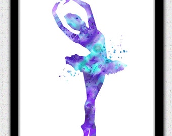 Ballerina print, ballerina silhouette, balleria art print, purple, aqua, ballerina, ballerina silhouette, aqua purple ballerina decor