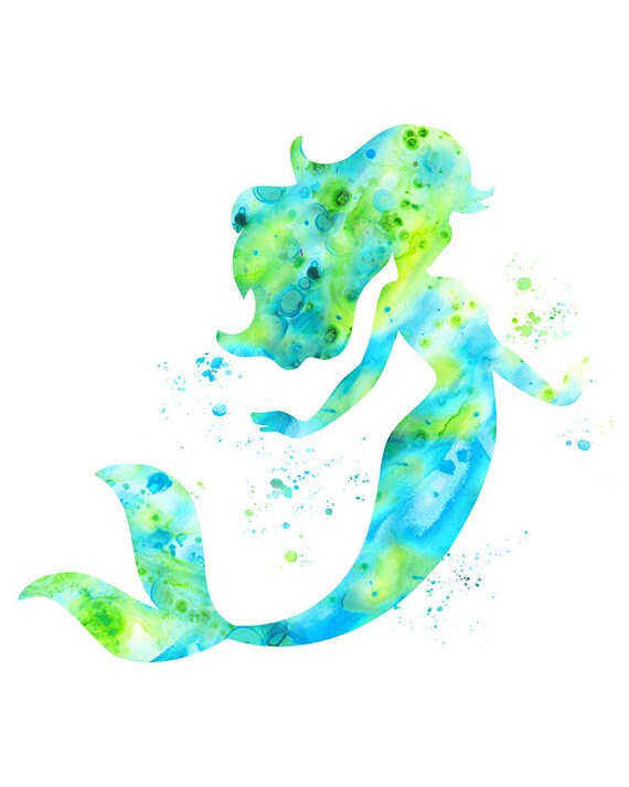 Download Aqua green Mermaid print Mermaid watercolor Ariel Disney | Etsy