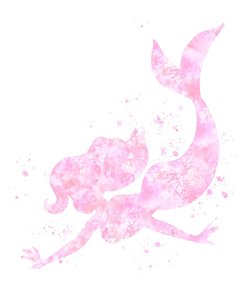 Mermaid print set light pink Mermaid set Mermaid watercolor | Etsy