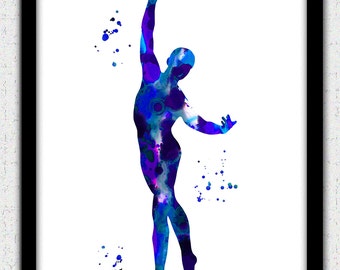 Ballet dancer print, male ballet dancer print, ballet silhouette, ballet art print, blue ballet dancer silhouette, ballet decor