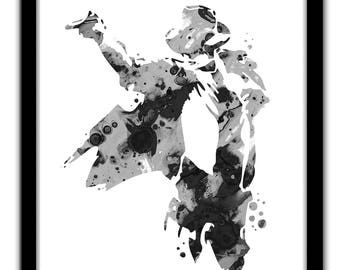 Michael Jackson print, black and white Michael Jackson art print, Michael Jackson silhouette, music decor, Michael Jackson painting print