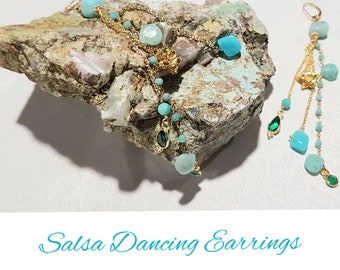 Boucles d'oreilles pendantes "Salsa Dancing" en Amazonites pour femmes