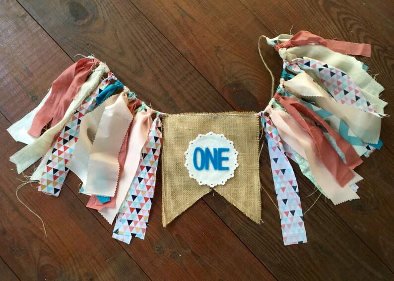 Boho Birthday Banner Pink Aqua Fabric Rag Tie Garland Boho Birthday Banner Pink Aqua Fabric Rag Tie Garland Gold Party Highchair High Chair Bunting