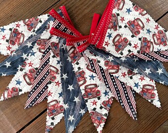 Red Truck Banner USA Nautical Fabric Bunting Flags Pennants Garland 4th of July Party Decoration Summer Photo Prop Red White & Blue BUNTING