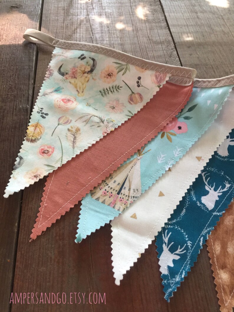 BOHO FLORAL Banner Tribal Blush Floral Fabric Bunting Flags Etsy