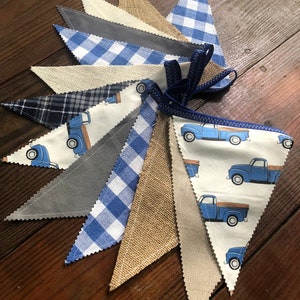 Little Blue Truck Pennant Banner Retro Blue Truck Fabric Bunting Little Blue Truck Party Banner Vintage Blue Truck Nursery Decor Blue Truck