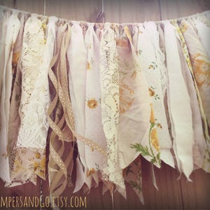 Vintage Cream + Yellow Rag Tie Garland Cottagecore Fabric Bunting Photo Prop Wedding Engagement Birthday Shower Cream Yellow Goldenrod Hip