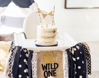 Wild One Party Banner Where the Wild Things Are First Birthday Wild Old Highchair Banner Pennant Flag Bunting Birthday Cake Smash Photo Prop