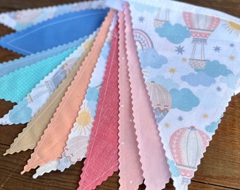 Hot Air Balloon Bunting Pastel Balloon Banner Fabric Bunting The Wonderful Things Pennants Birthday Party Banner First Birthday Cake Smash