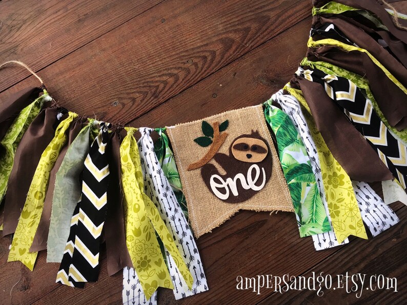 BOHO SLOTH Highchair Banner Sloth High Chair Fabric Bunting Sloth Birthday Bunting Boho Sloth Cake Smash Party Decor Boho Sloth Photo Prop