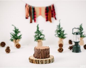 Lumberjack First Birthday Highchair Banner Fabric Rag Tie Bunting, Buffalo Plaid & Burlap Party Decor Photo Prop Cake Smash Woods Cabin Deco