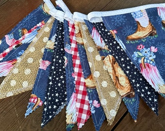 Patriotic USA Fabric Bunting Flags Pennants Garland 4th of July Labor Day Olympics Party Decoration Summer Photo Prop Red White & Blue