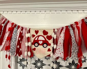 One Love Bug Highchair Banner Valentines Day First Birthday Bunting Cake Smash Photo Prop Valentines Day Party Decor Highchair Photo Prop