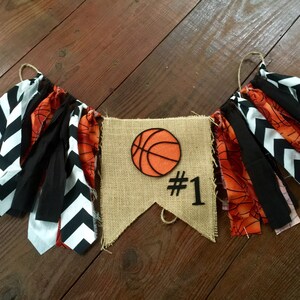 Basketball Birthday Banner, Basketball Highchair Bunting basketball Cake Smash Photo Prop Rag Tie Garland basketball Party CUSTOM COLORS image 5