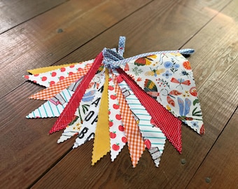 Vintage School Fabric Bunting Banner: Apples, Books, Insects, Primary Colors