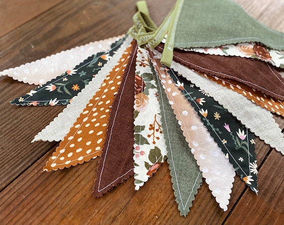 Neutral Woodland Floral Fabric Banner, Baby Shower Bunting